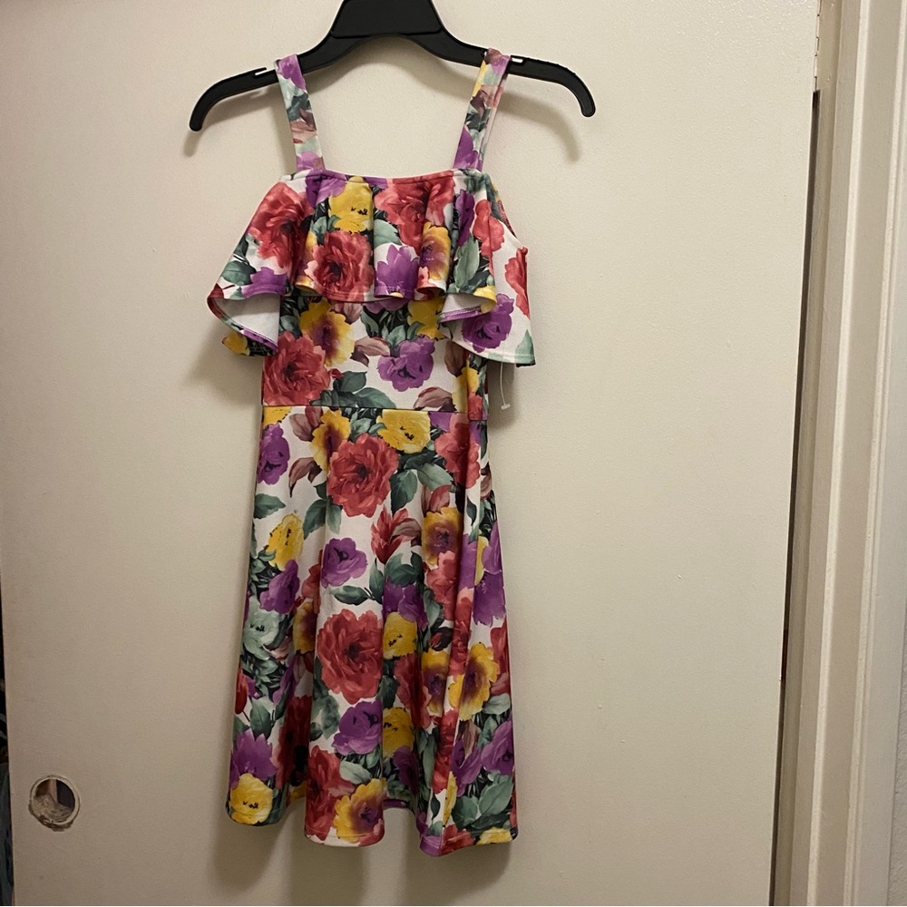 Littoe Potatoes Girls Floral Tank Dress Size 7 8 Floral Spring Pink Yellow Green